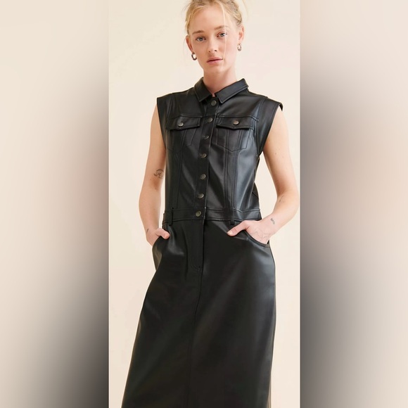 Free People Dresses & Skirts - Free People Faux Vegan Leather Midi Dress